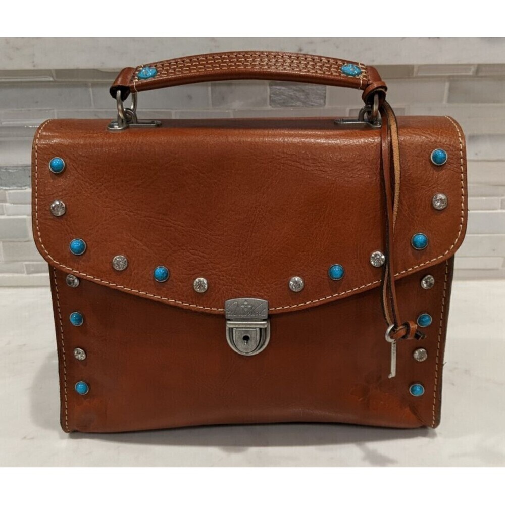 PATRICIA NASH Simona Brown Smooth Leather Studded Crossbody Handbag WORN TWICE